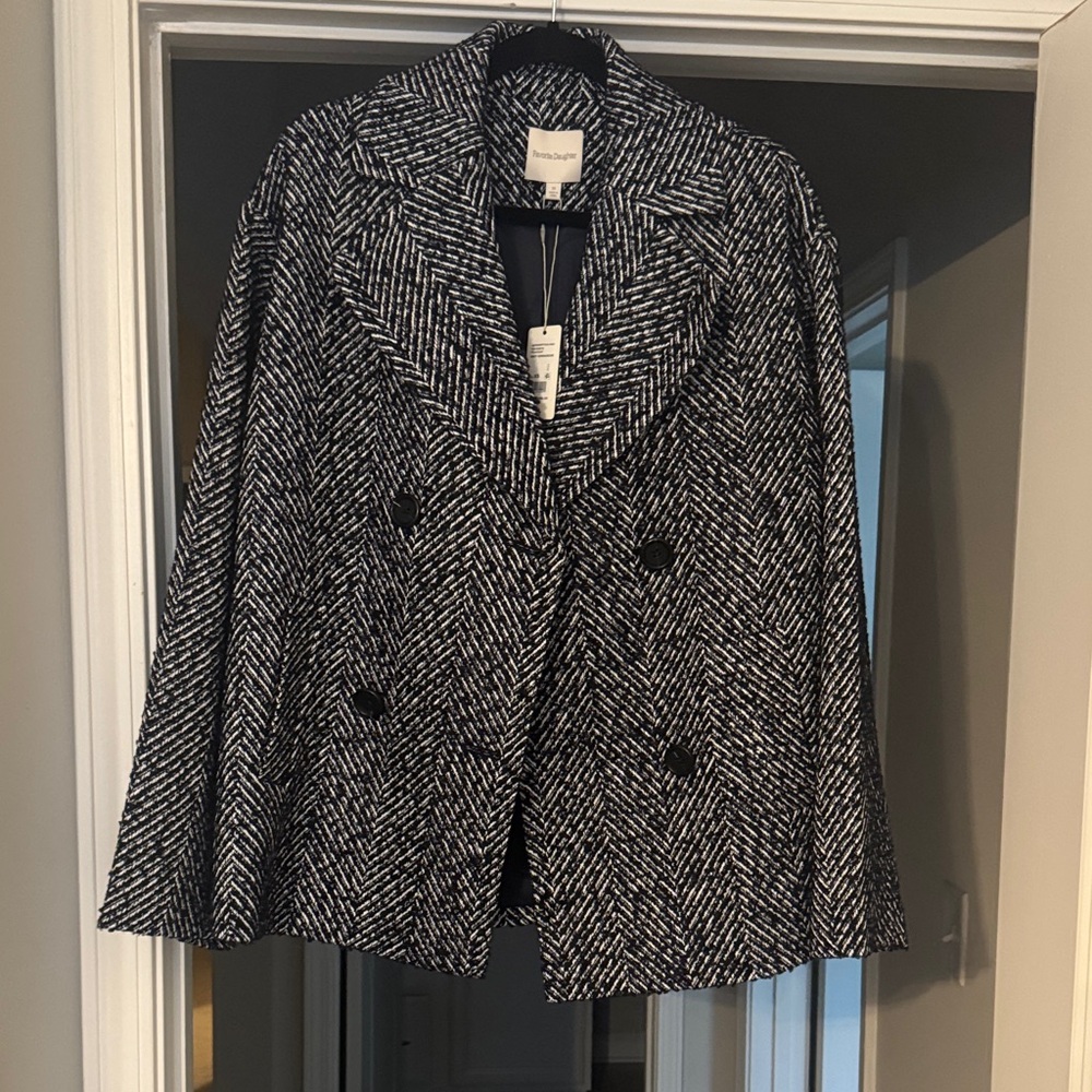 Black and White Herringbone Favorite Peacoat